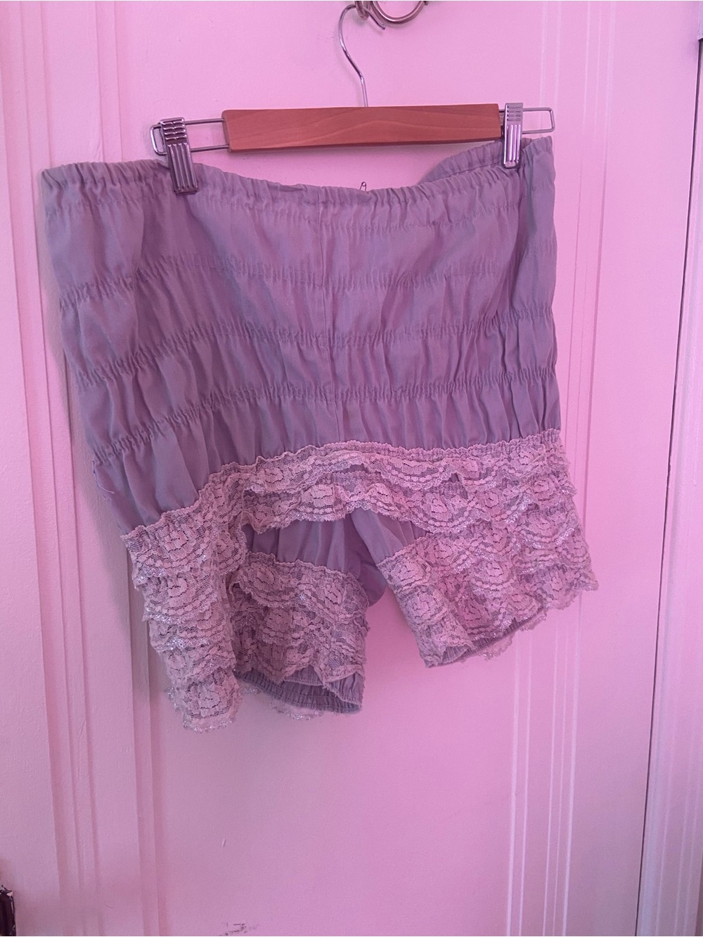 Vintage Smocked Lace Trim Light Blue Bloomers